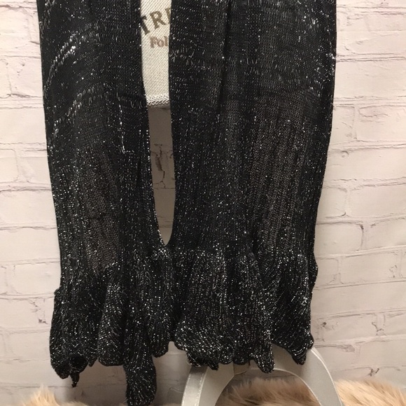 Black & Silver ruffle knit long duster shawl / holiday scarf dressy 96 inches - Picture 3 of 8